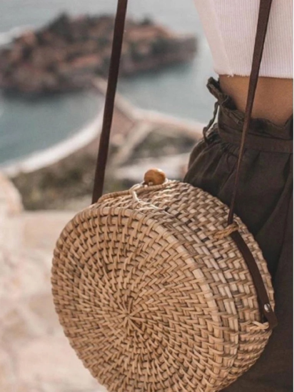 Zara Round Raffia Woven Rattan Crossbody Bag Natural Canteen Purse Handbag NEW - Picture 11 of 12